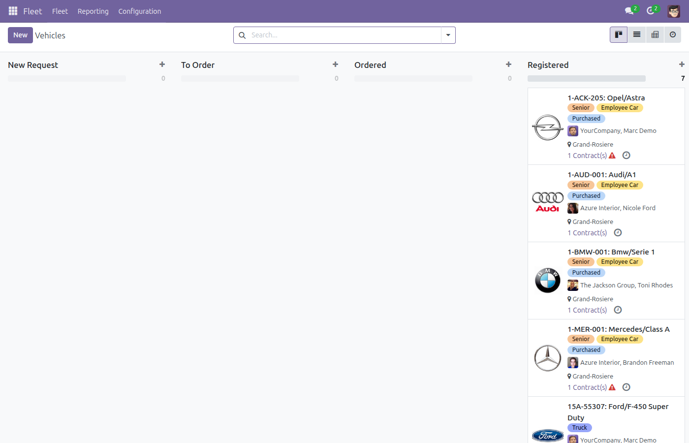 Fleet Vehicles kanban view