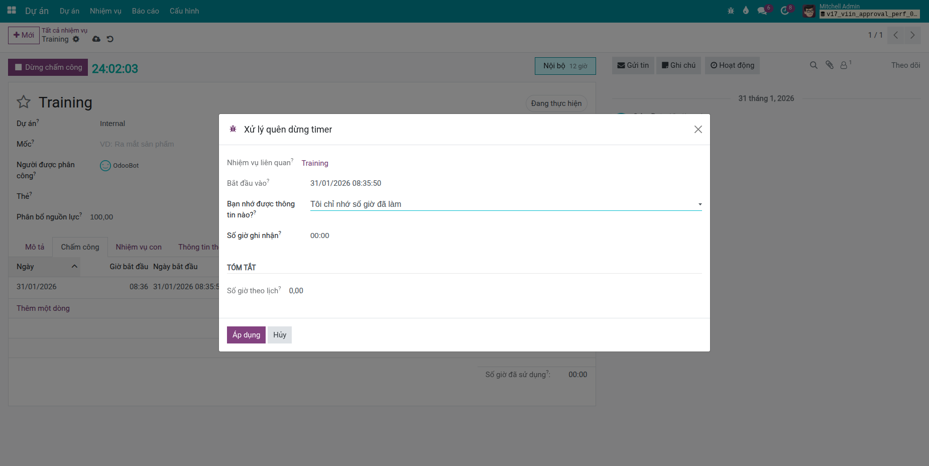 Resolve forgotten timer (hours only)