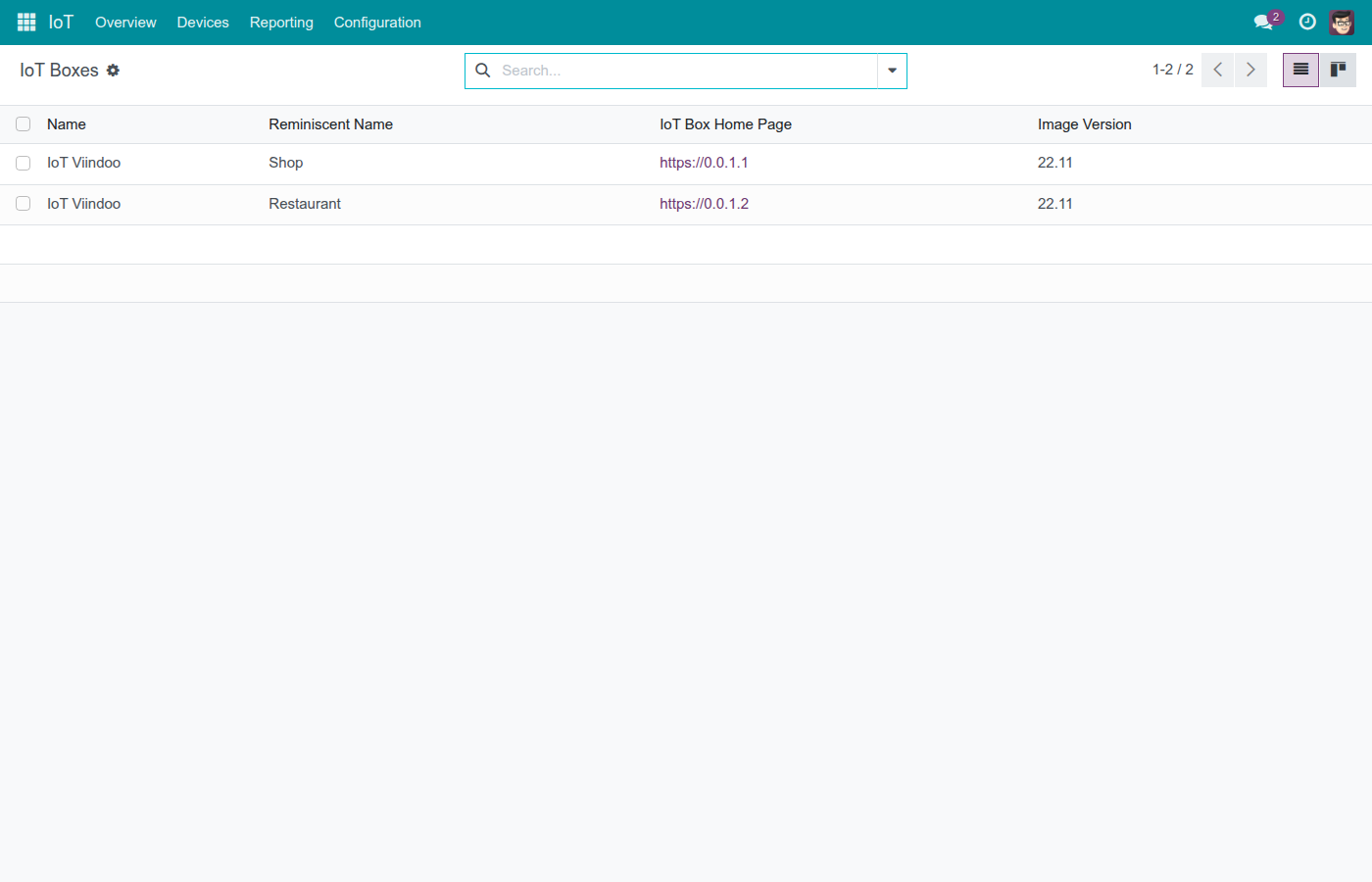 IoT Boxes configuration list