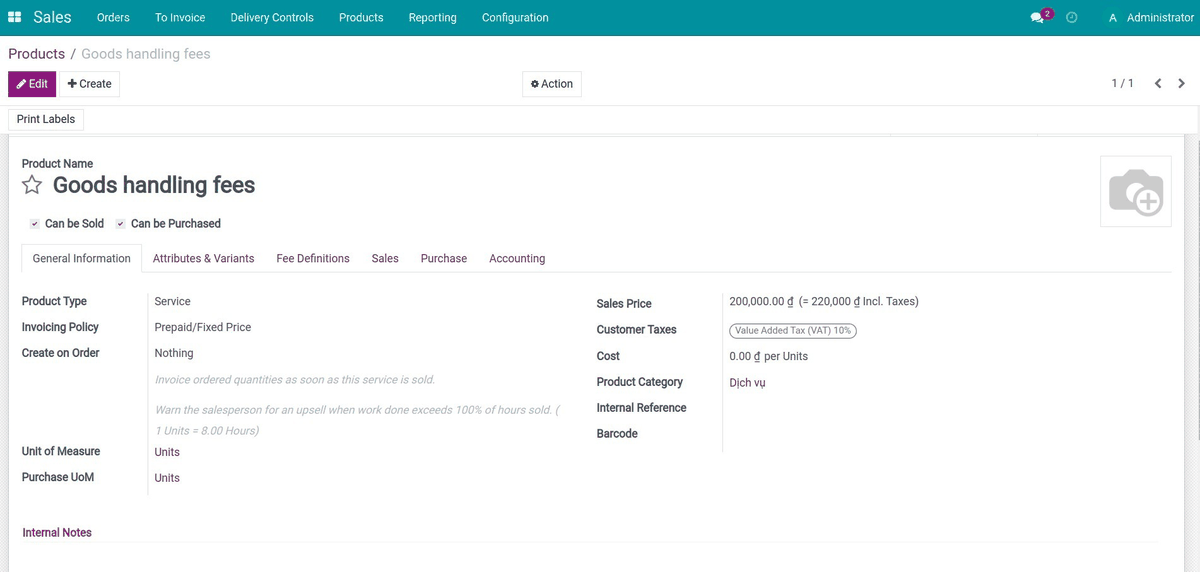 Sales Supplementary Fees