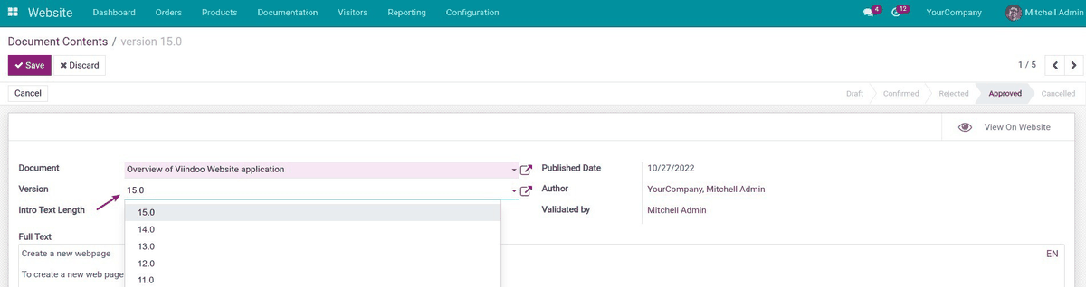 Website Odoo Versioning Documentation