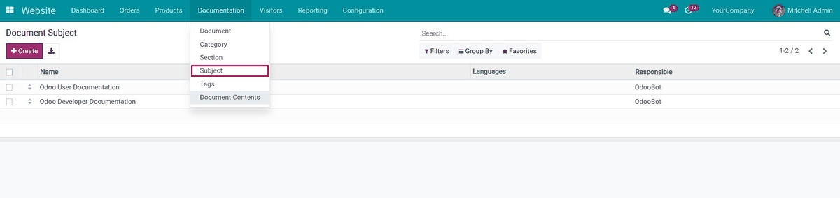 Website Document Odoo Category Data