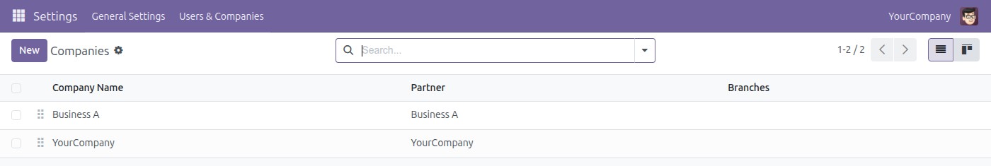 Multi-companies settings in the Viindoo software