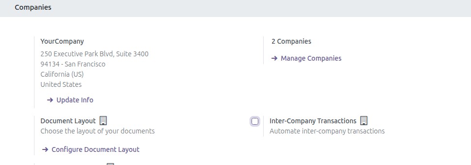 The Inter-Company Transactions option