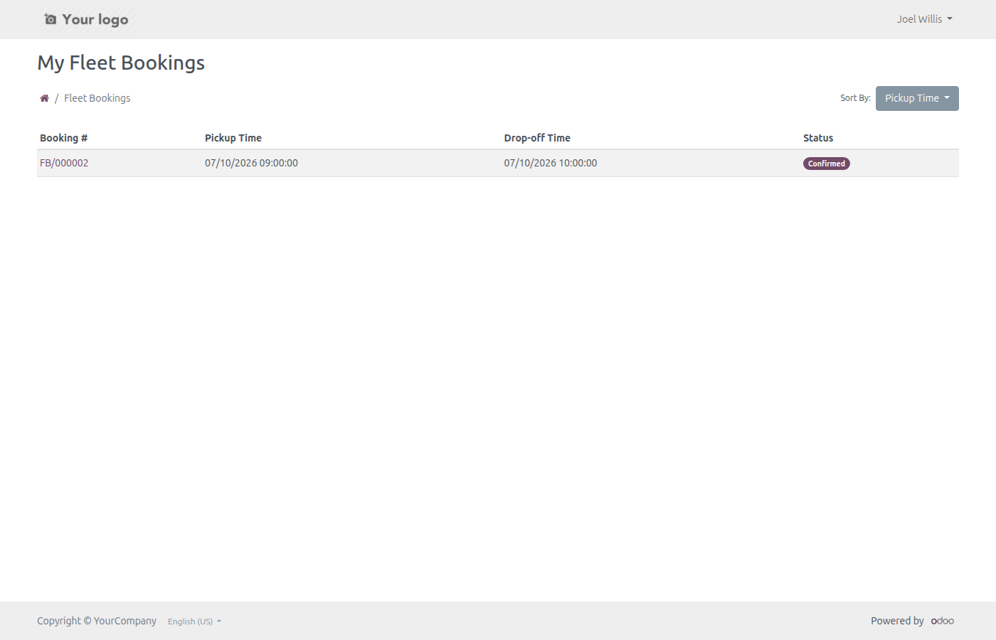 My Fleet Bookings portal list