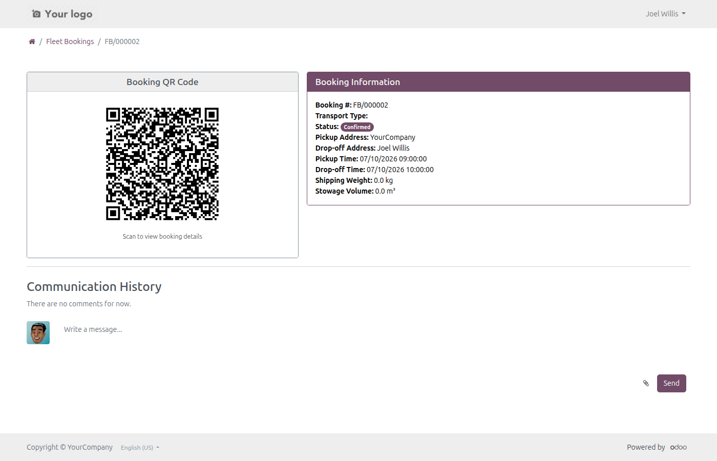 Portal customer viewing their fleet booking status