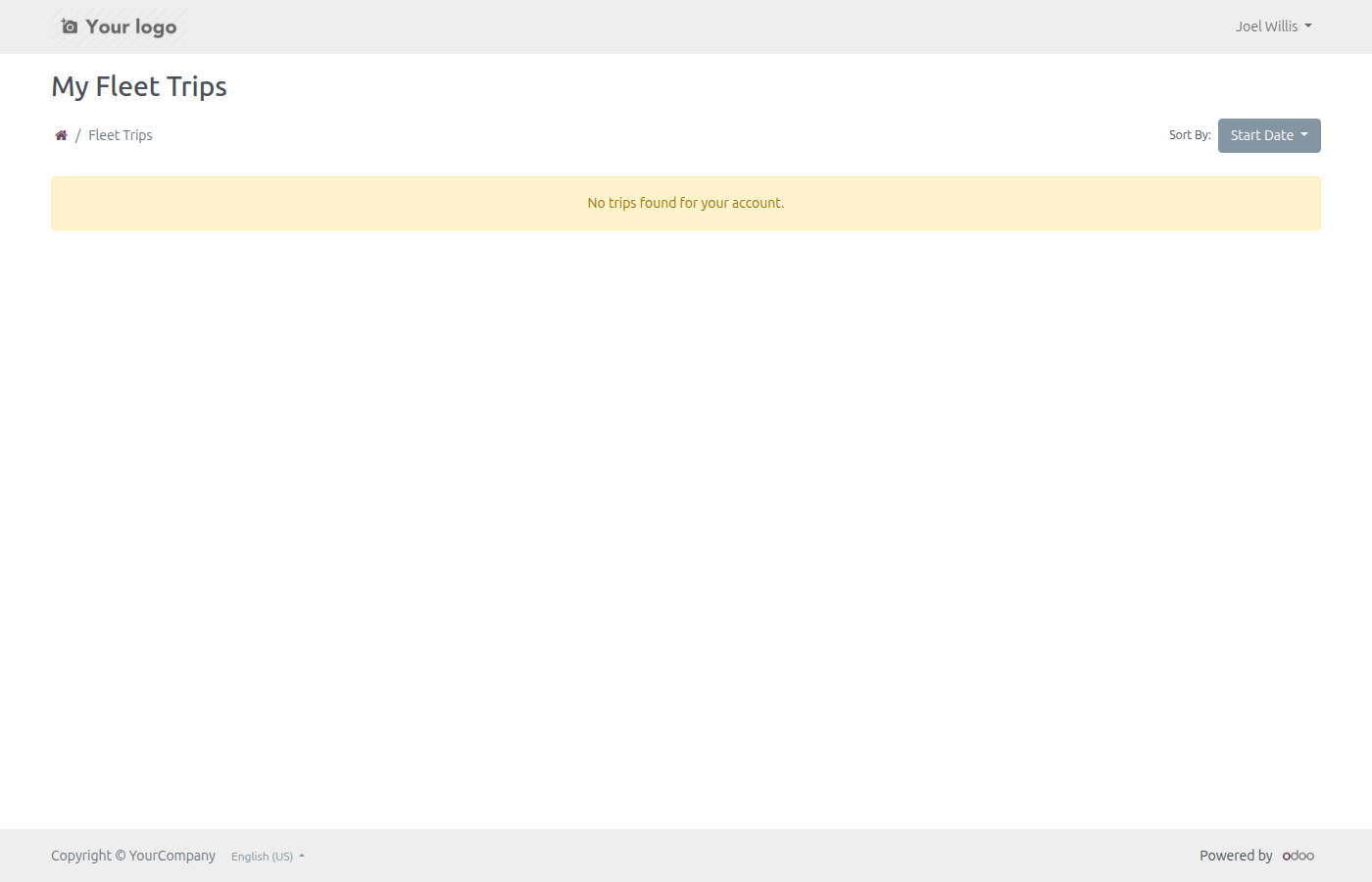 Portal My Fleet Trips page, empty state before a trip exists