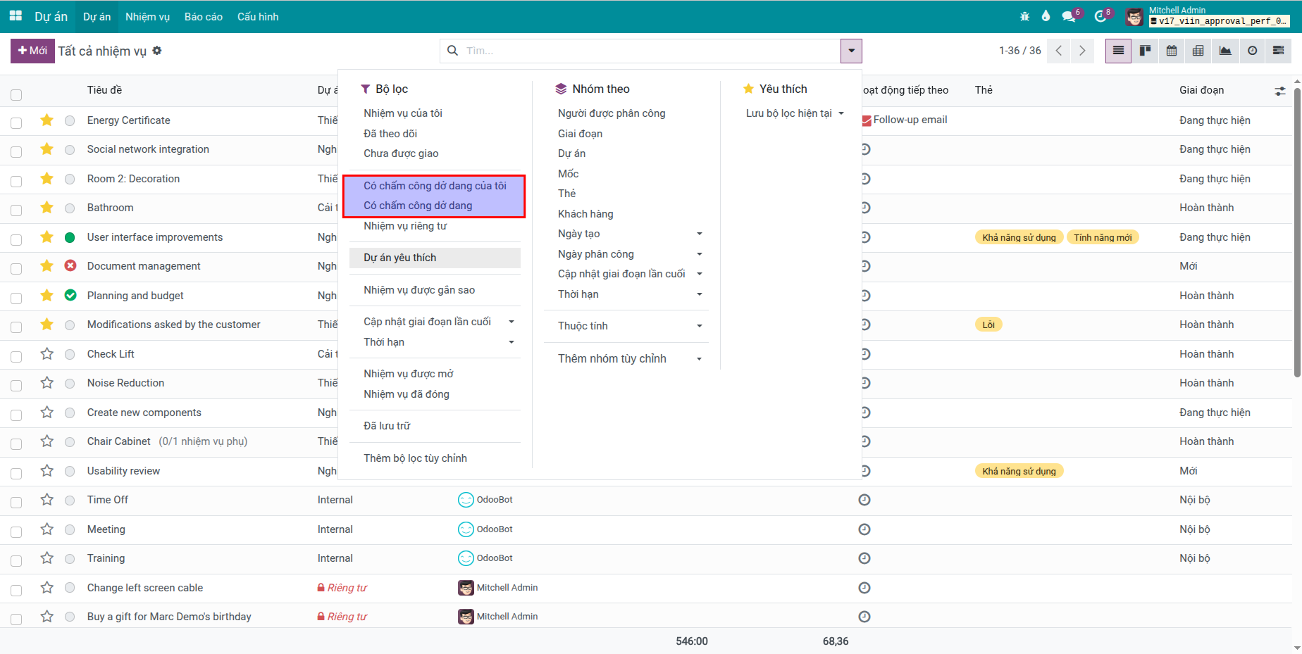 Bộ lọc chấm công dở dang (WIP)
