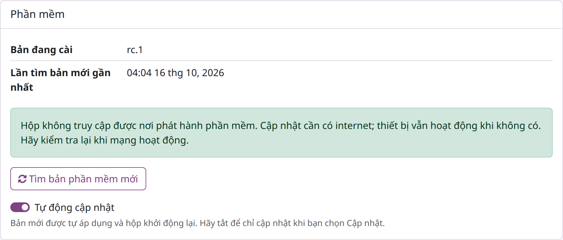 Giữ phần mềm của hộp luôn mới