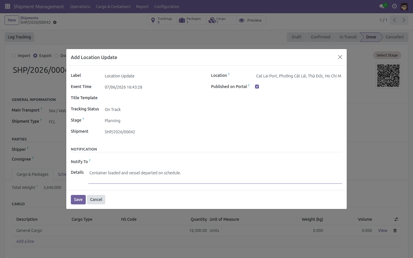 Log and Publish a Tracking Update