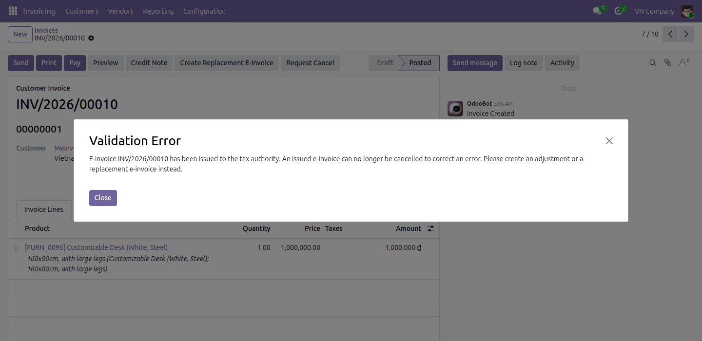 The cancel-guard message redirecting to adjust or replace