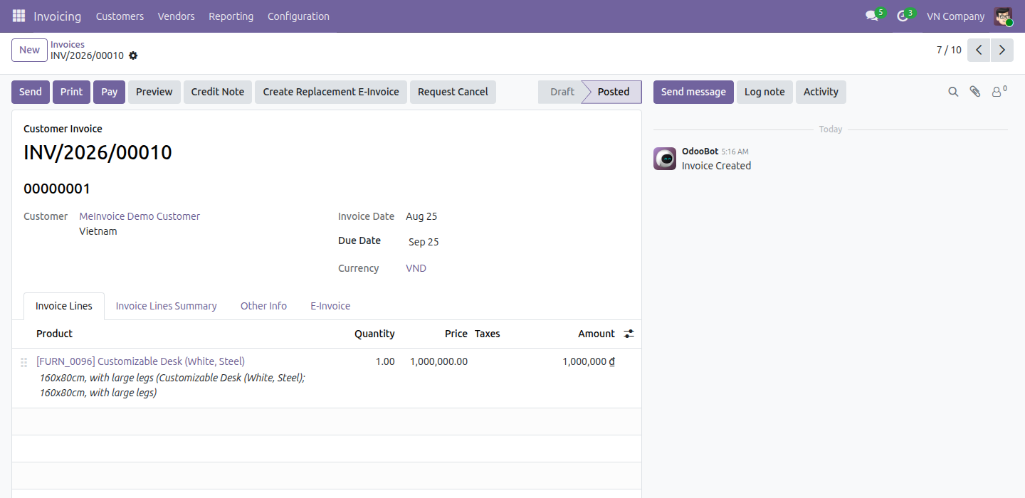 A successfully issued meInvoice invoice showing its legal number