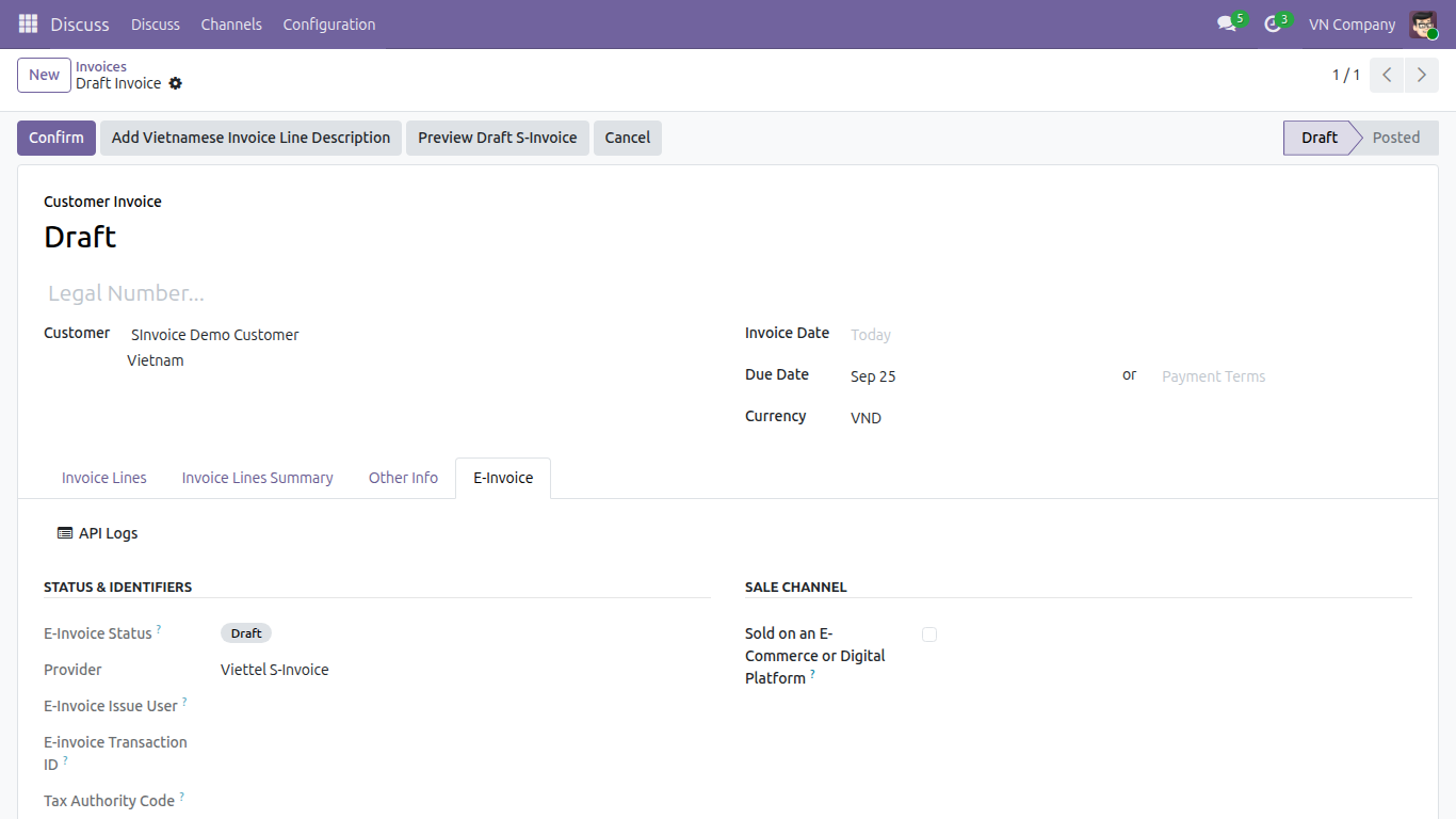 The Preview Draft S-Invoice button on a not-yet-issued customer invoice