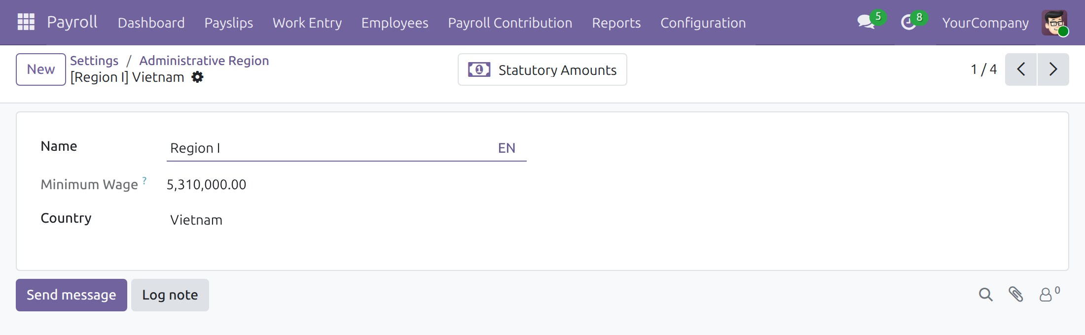 Open the amounts recorded for a region
