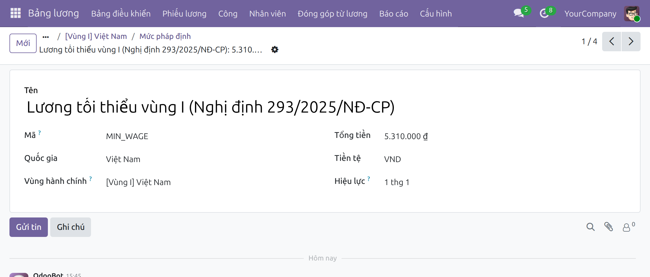 Sửa một số tiền: giá trị, vùng và ngày
