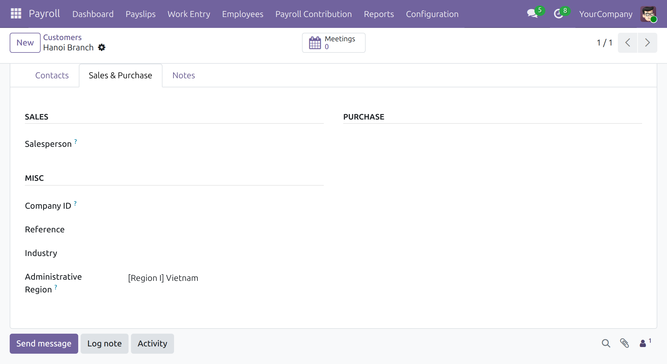 Set the region of a work address