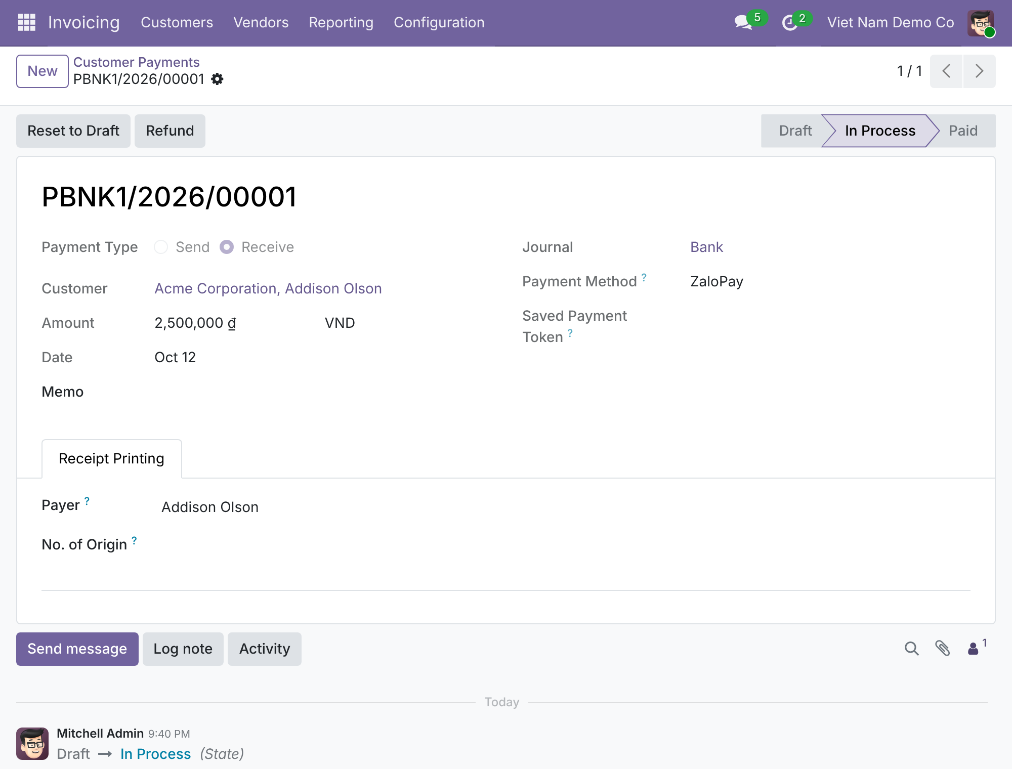 Refund from the payment record