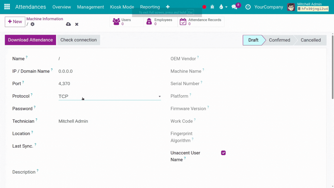Device connection settings