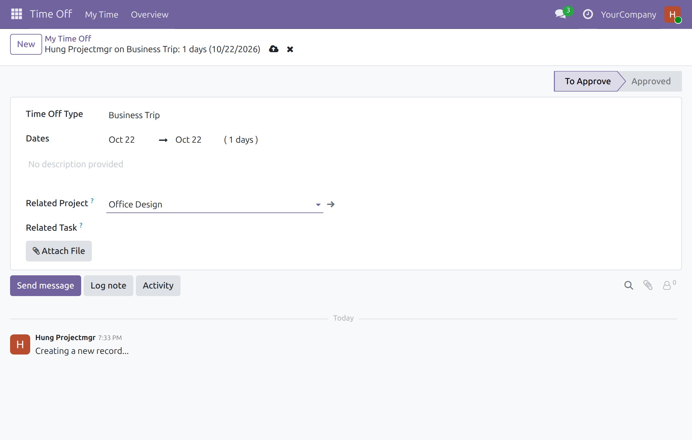 Request time off on a project