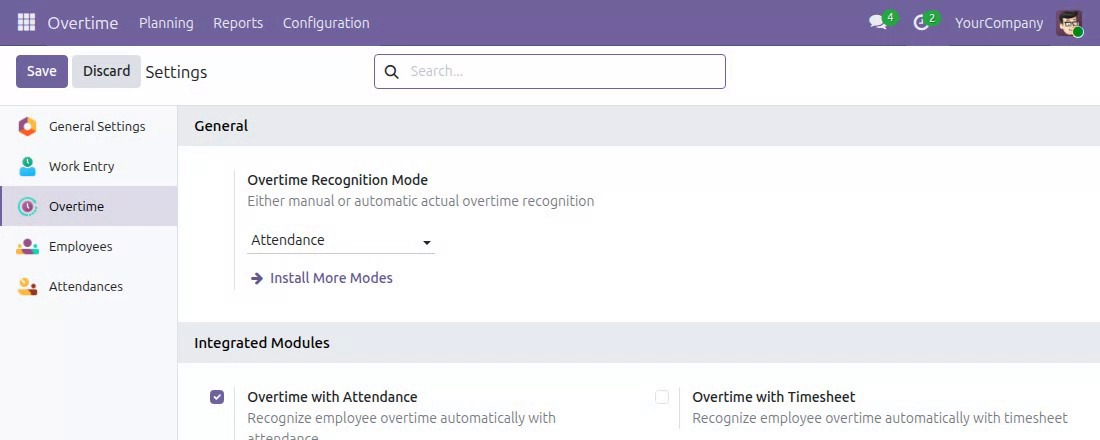 Overtime Recognition Mode setting