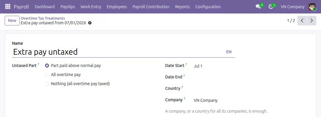 Choose the untaxed part and the dates it applies