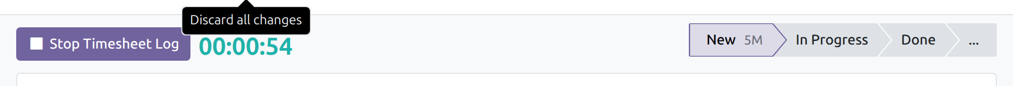 The running clock and the Stop Timesheet Log button on a task