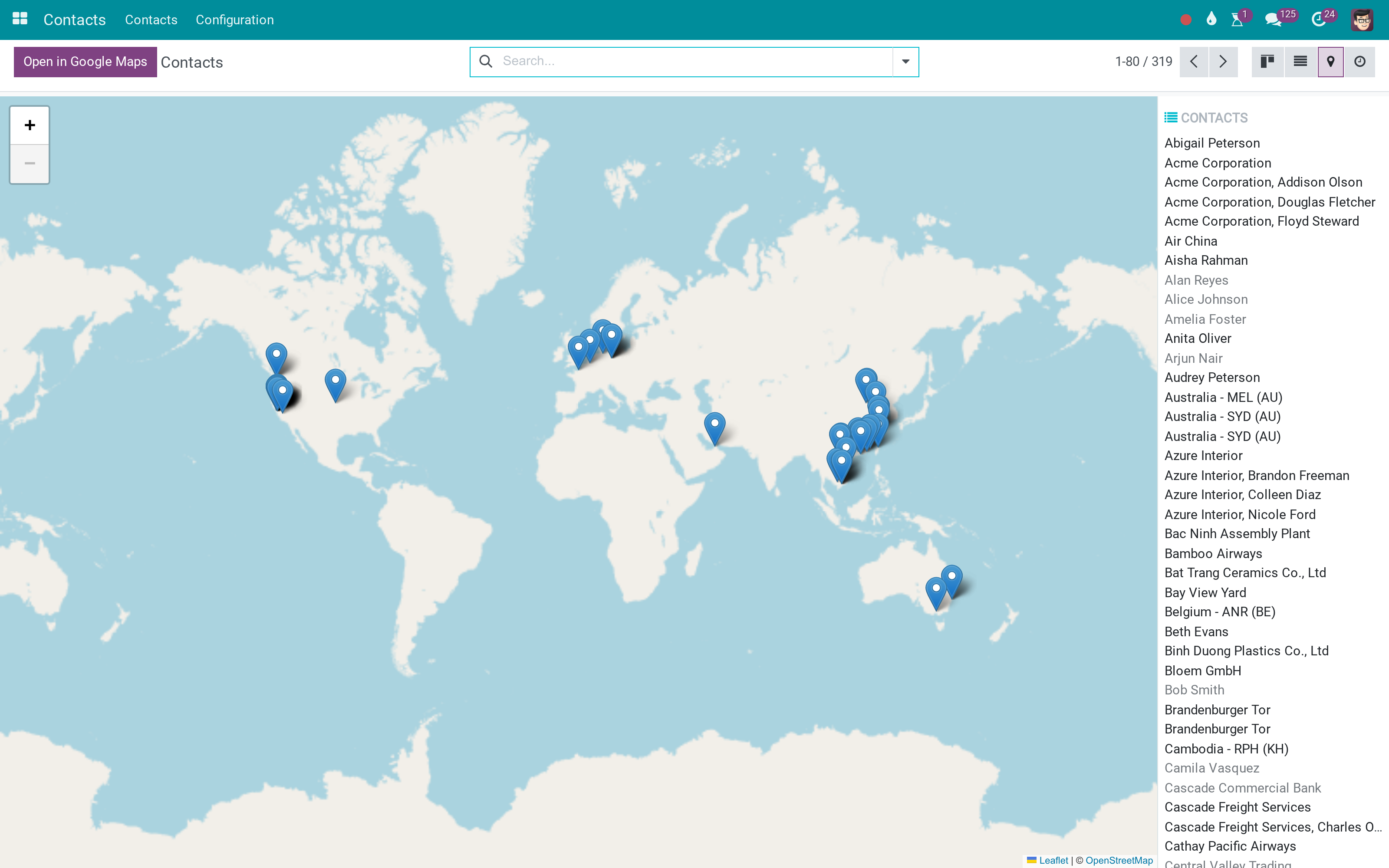 Contacts on the map