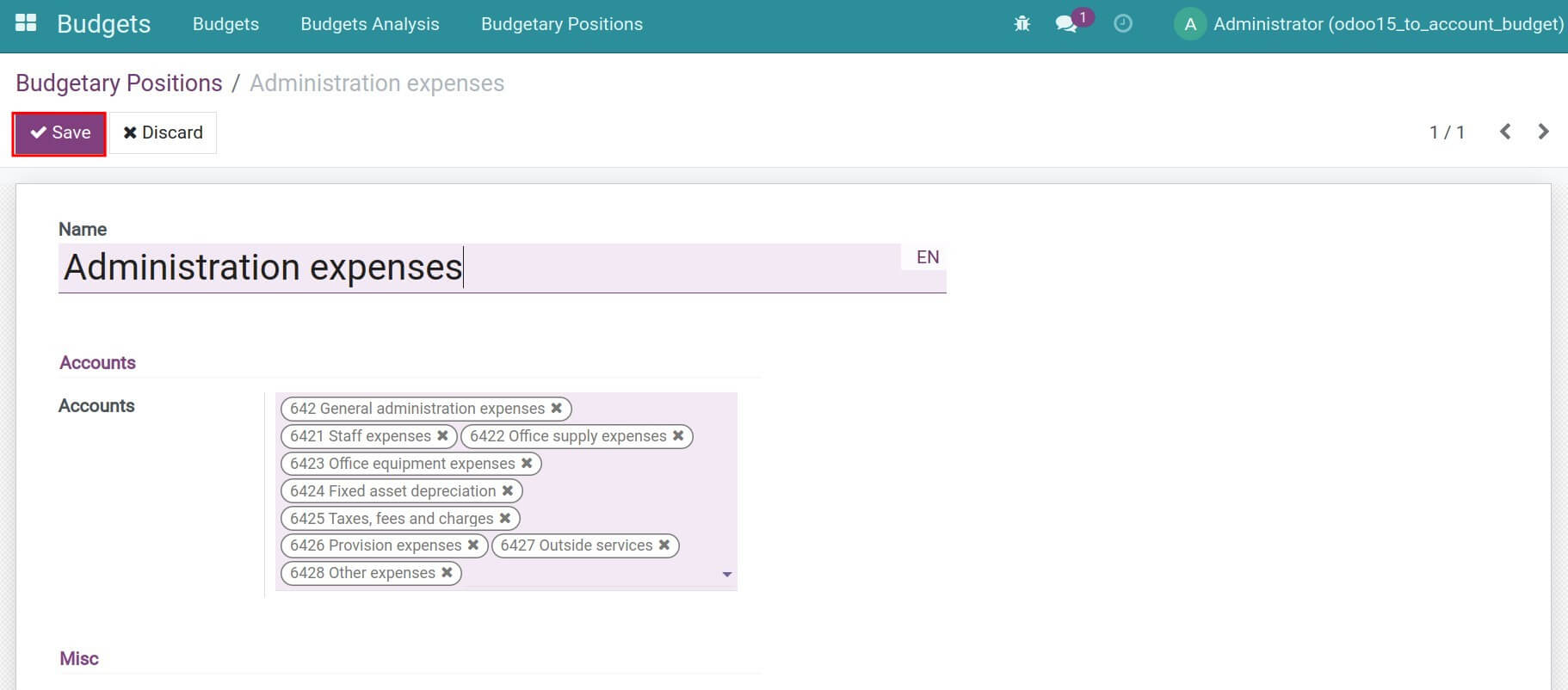 Create a budgetary position in Viindoo