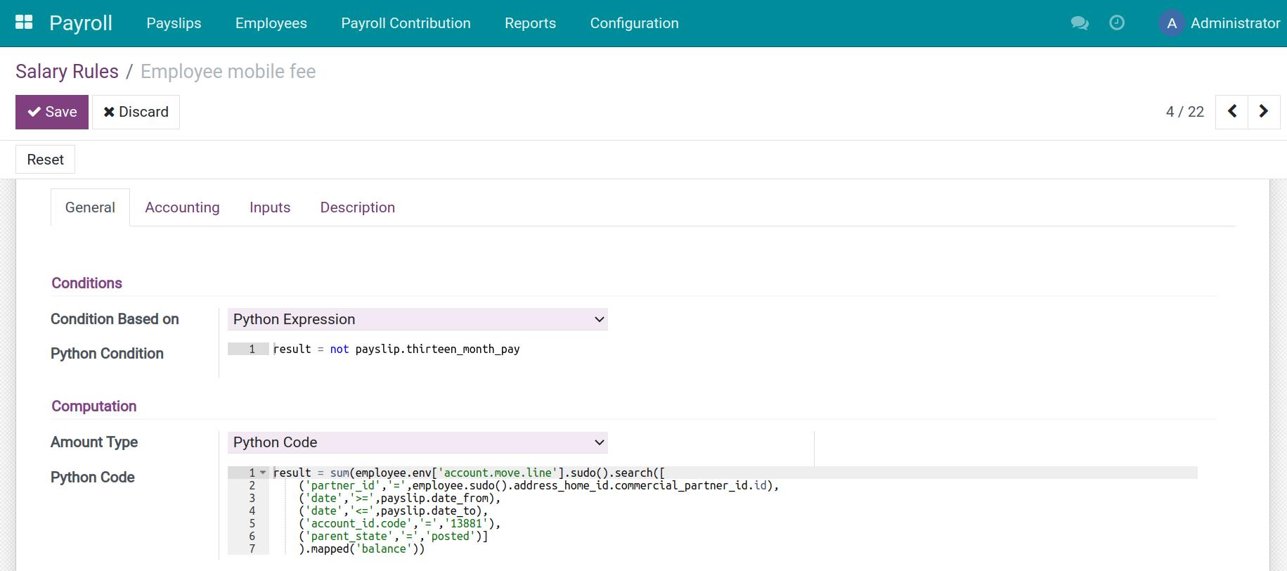 Salary rules configuration Viindoo