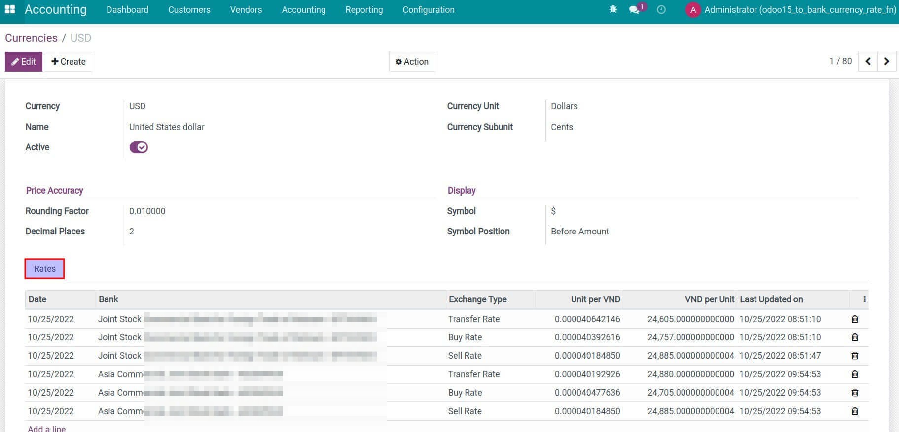 Update currency rates in Viindoo