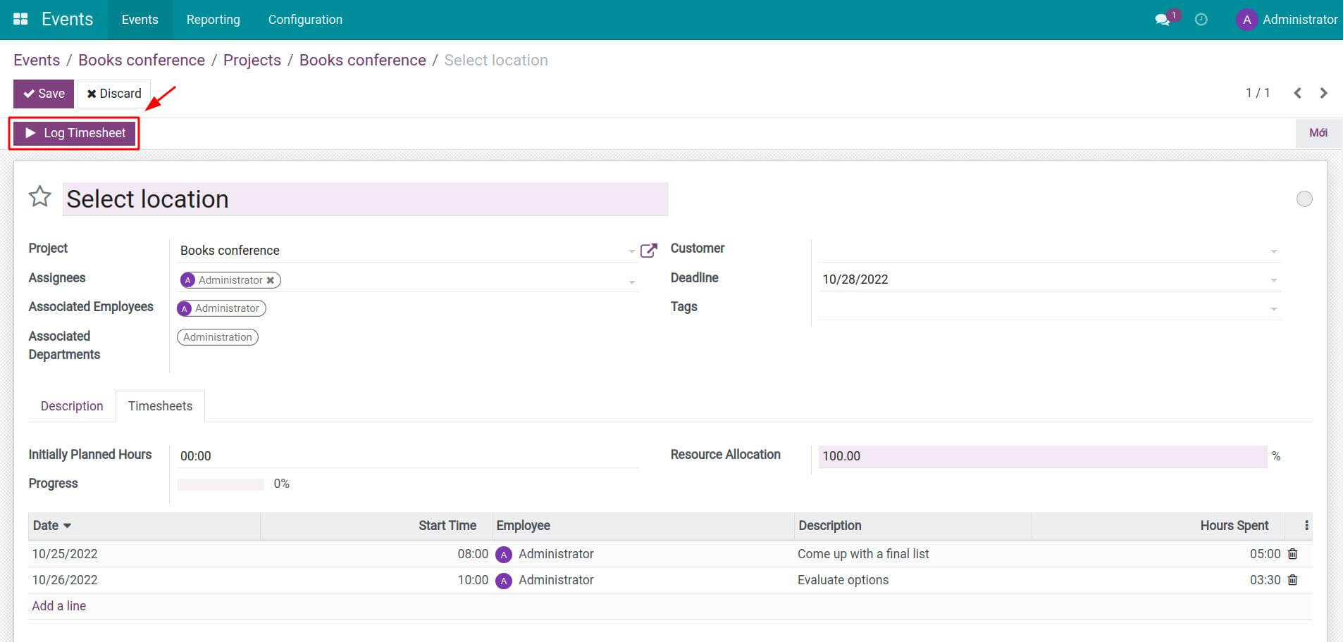 Log timesheet on each task