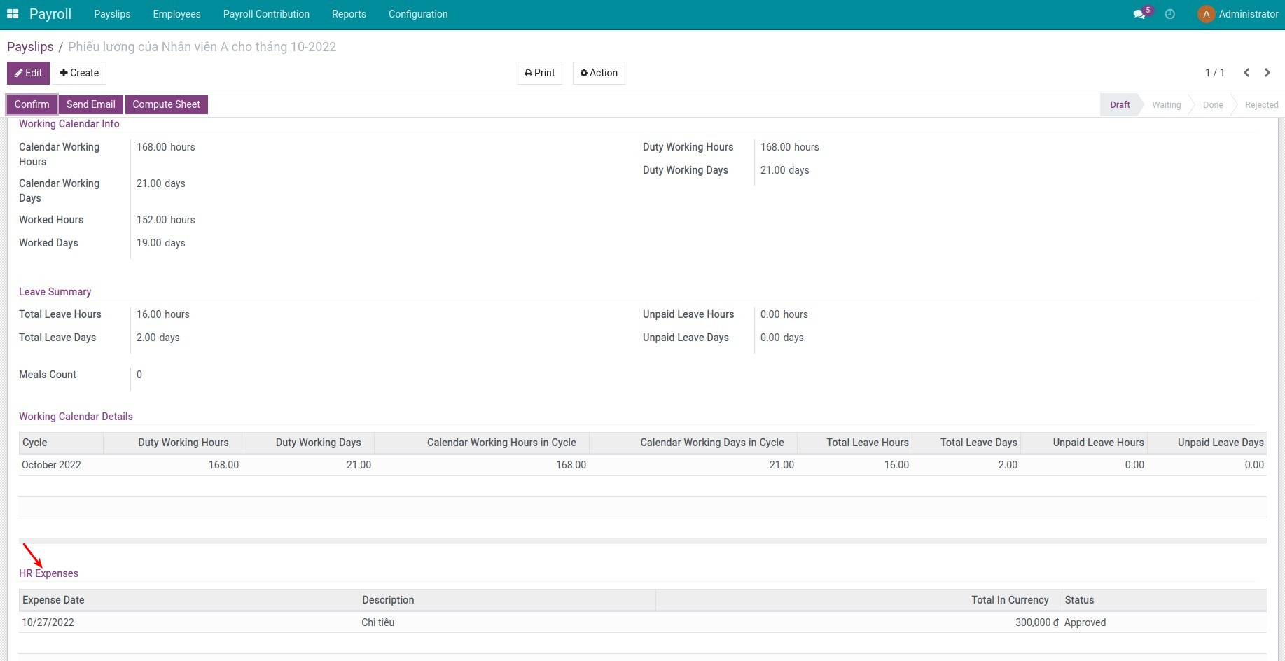 Details of expenses on payslips