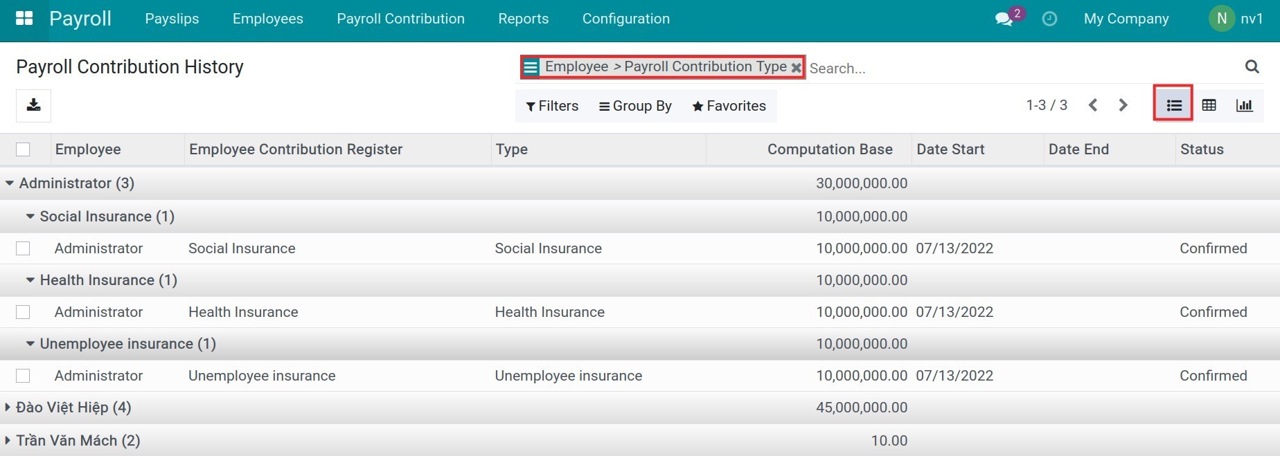 Payroll Contribution History