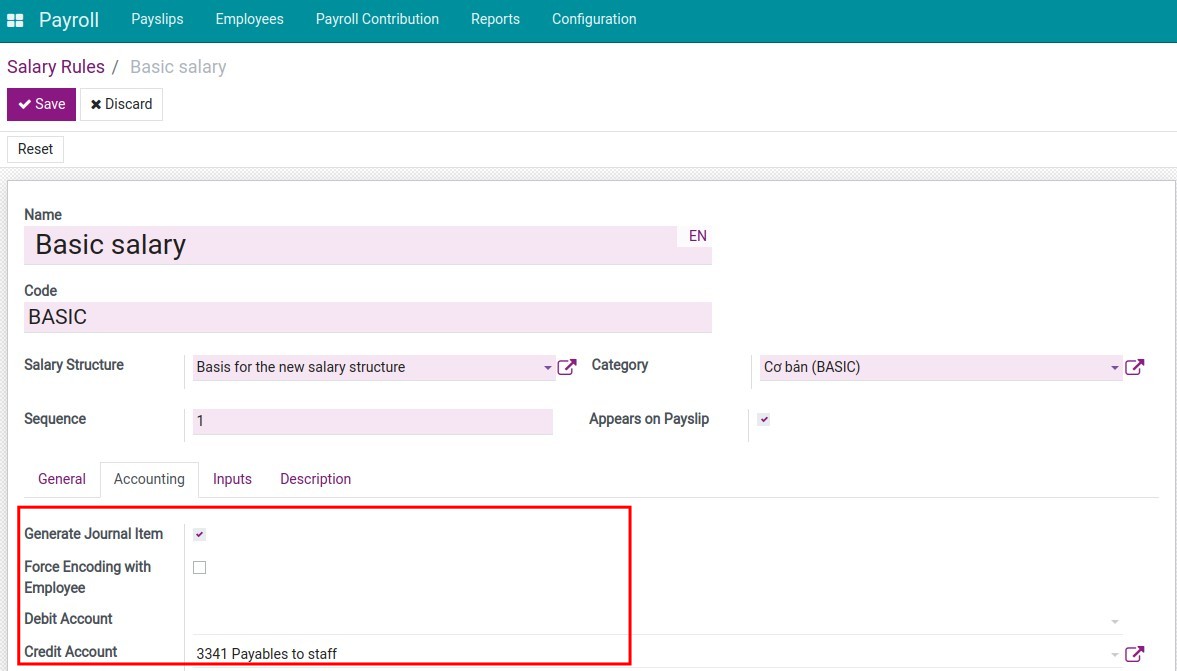 Set up the accounting rules for salary rules