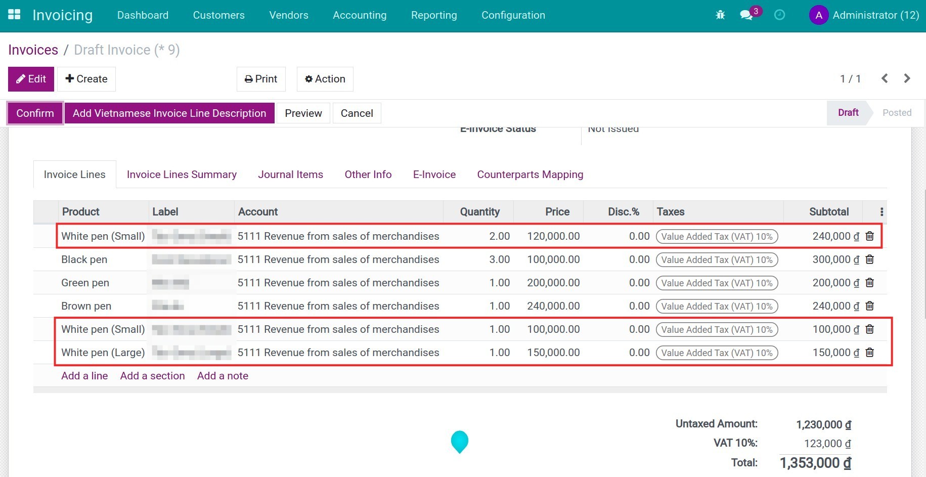 Create customer invoice in Viindoo accounting