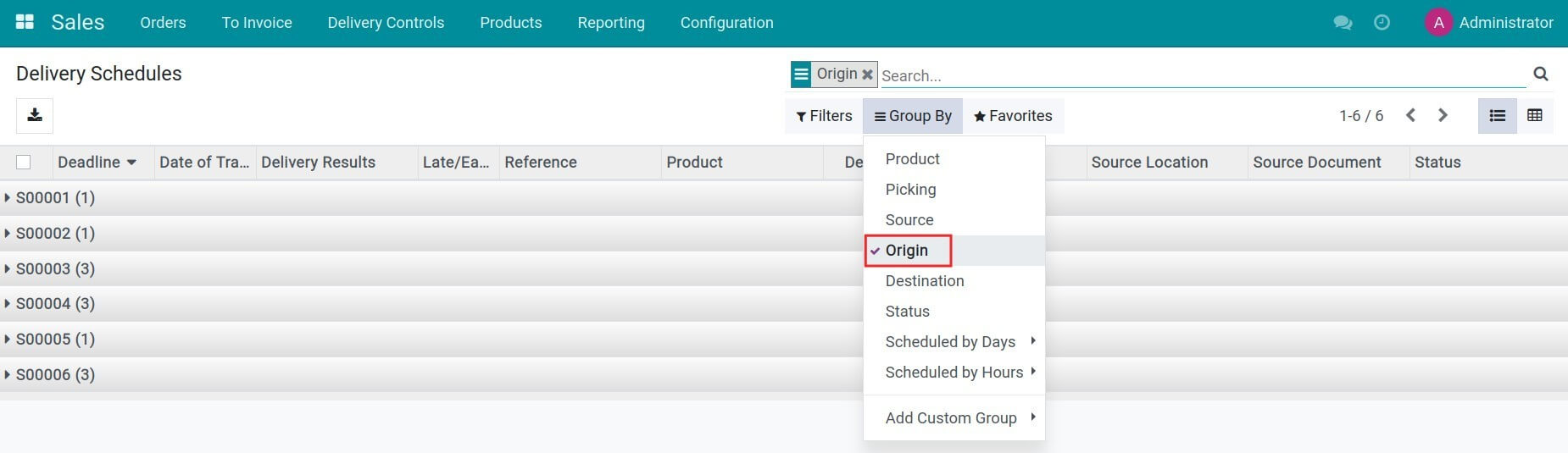 Group deliveries by the original sales order