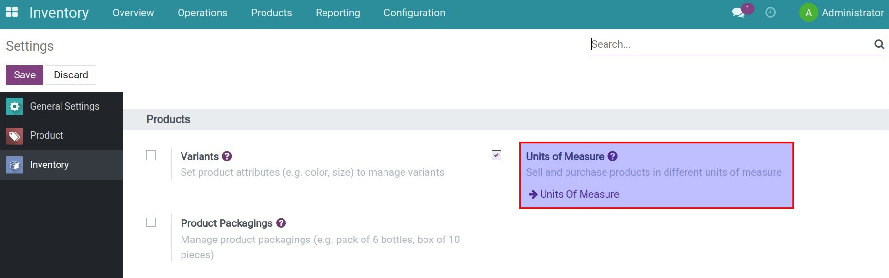 Activate the Units of Measure feature