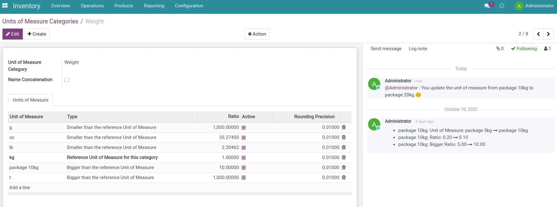 Exchange information on the UoM category