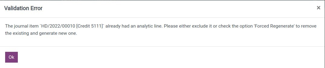 Validation error for regenerate analytic lines Viindoo