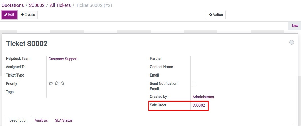 Sales order fields on the ticket