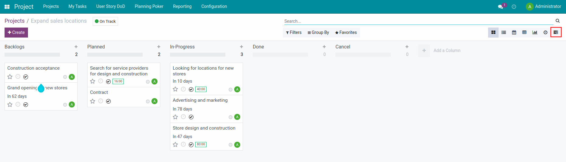 To access the Gantt view interface