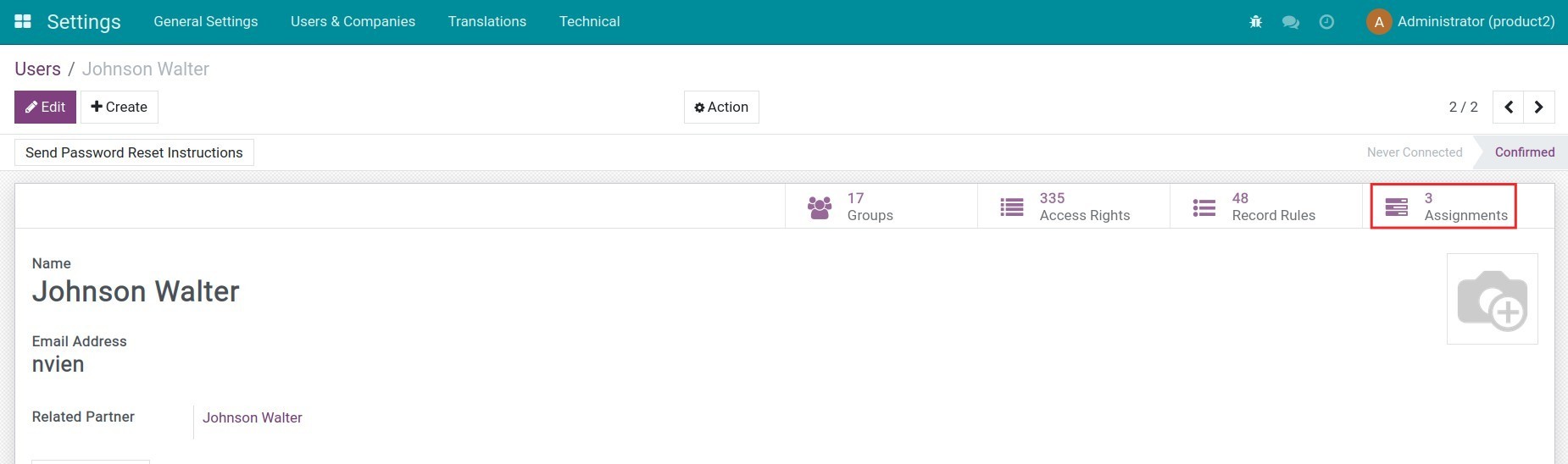 User assignment statistics