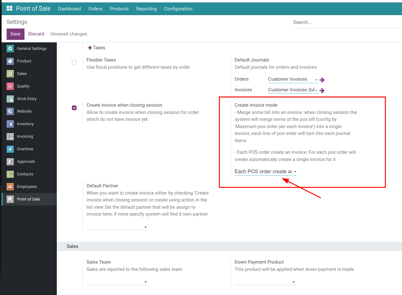 Config create invoice mode