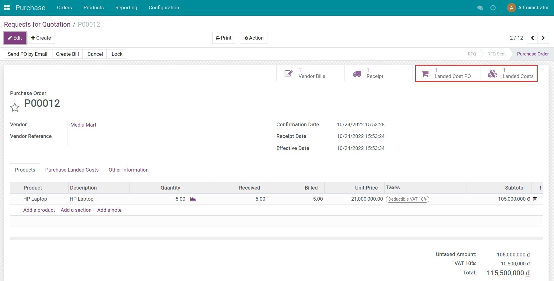 Track the information from the purchase order