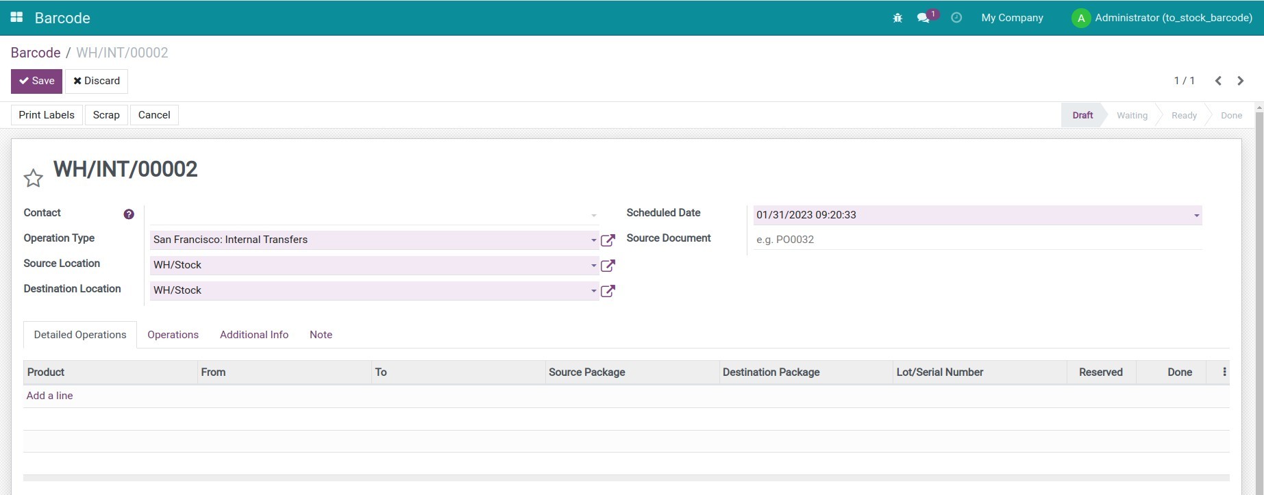 Create inventory transfer with barcode