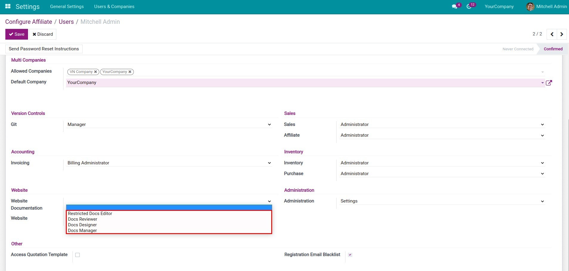 Grant rights to users of the Website Documentation