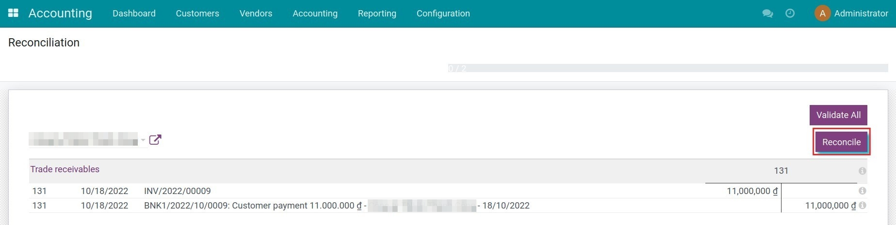 Reconciliation between customer's invoices and their payments.