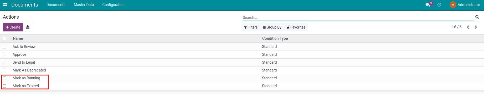 Sample Actions data