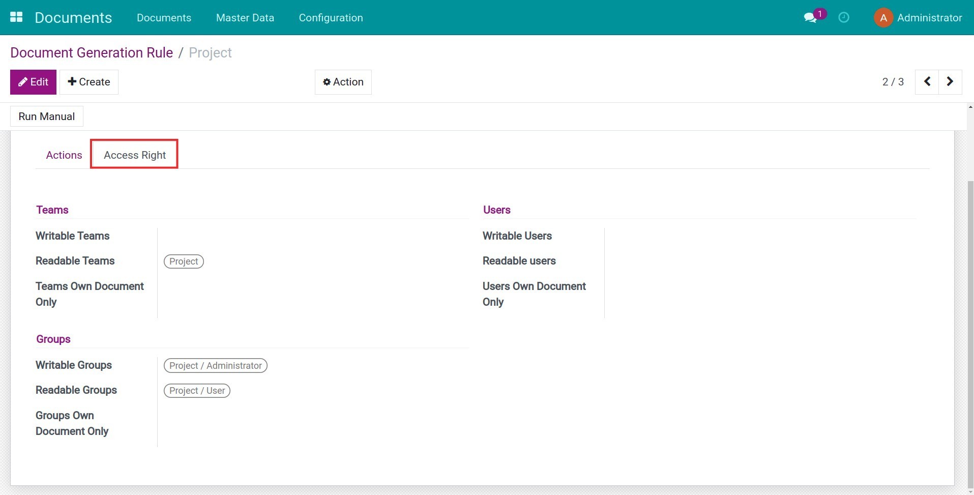 Project document access rights