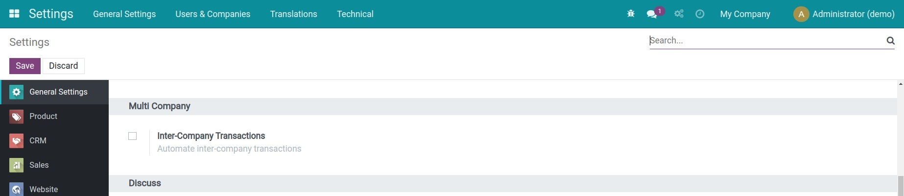 The Inter-Company Transactions option